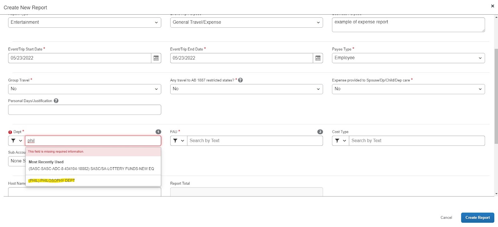 Expense Report - PHIL Example