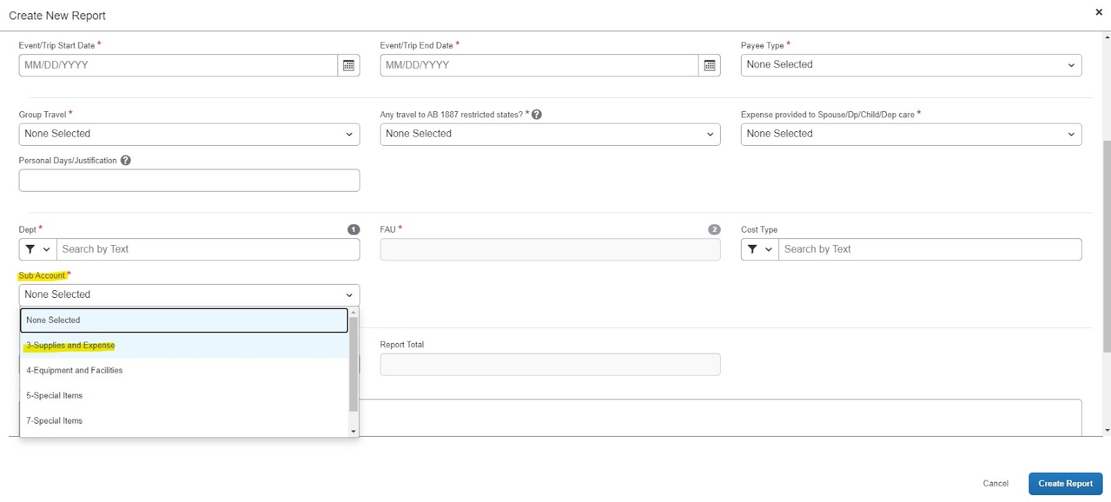 Expense Report - Full Accounting - Funding Sub