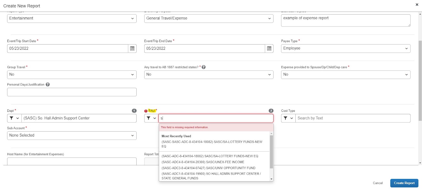 Expense Report - Full Accounting