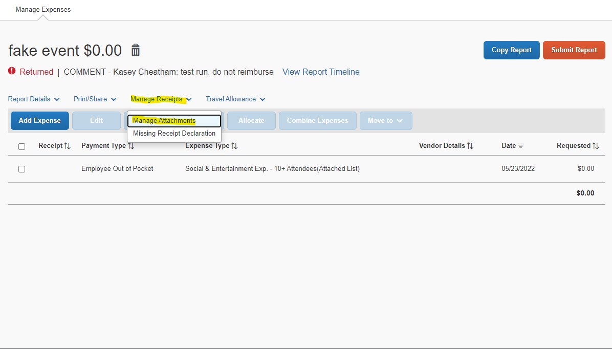 Expense Report - Receipts